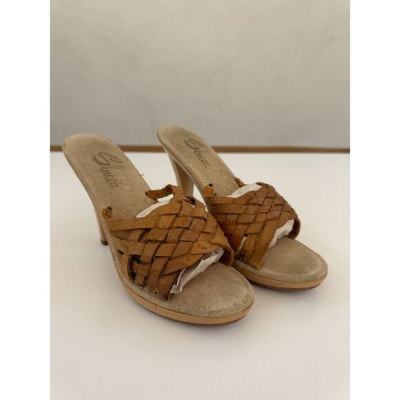 Vintage Braided Leather High Heel Slides By Graceland Size 8 - Picture 1 of 10